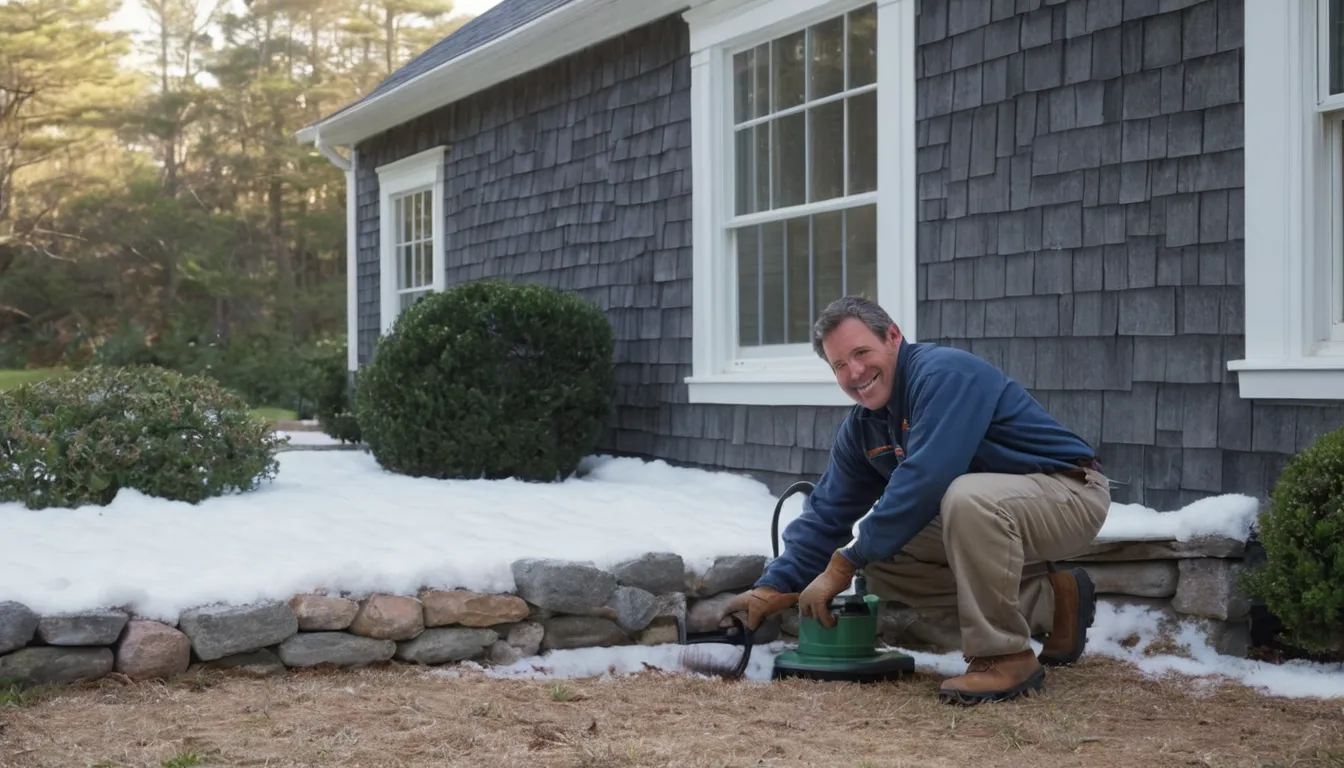 A friendly pest control provider inspecting the foundation of an older Allentown home